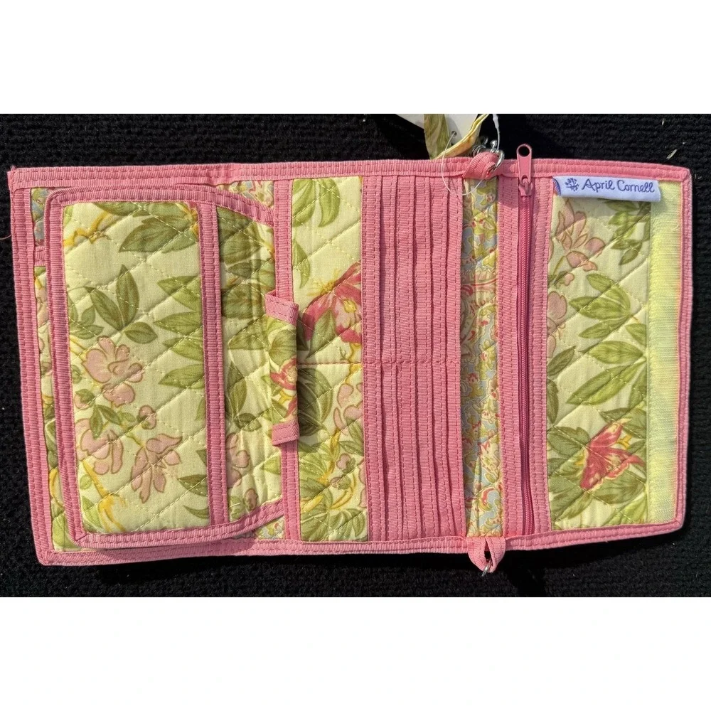 April Cornell Quilted Floral Crossbody Wallet Organizer Purse Pink Green NWT